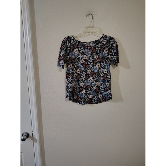 LOFT Tops - Loft Vintage Soft Womens XS Floral Paisley Short Sleeve Scoop Neck Tee Blue